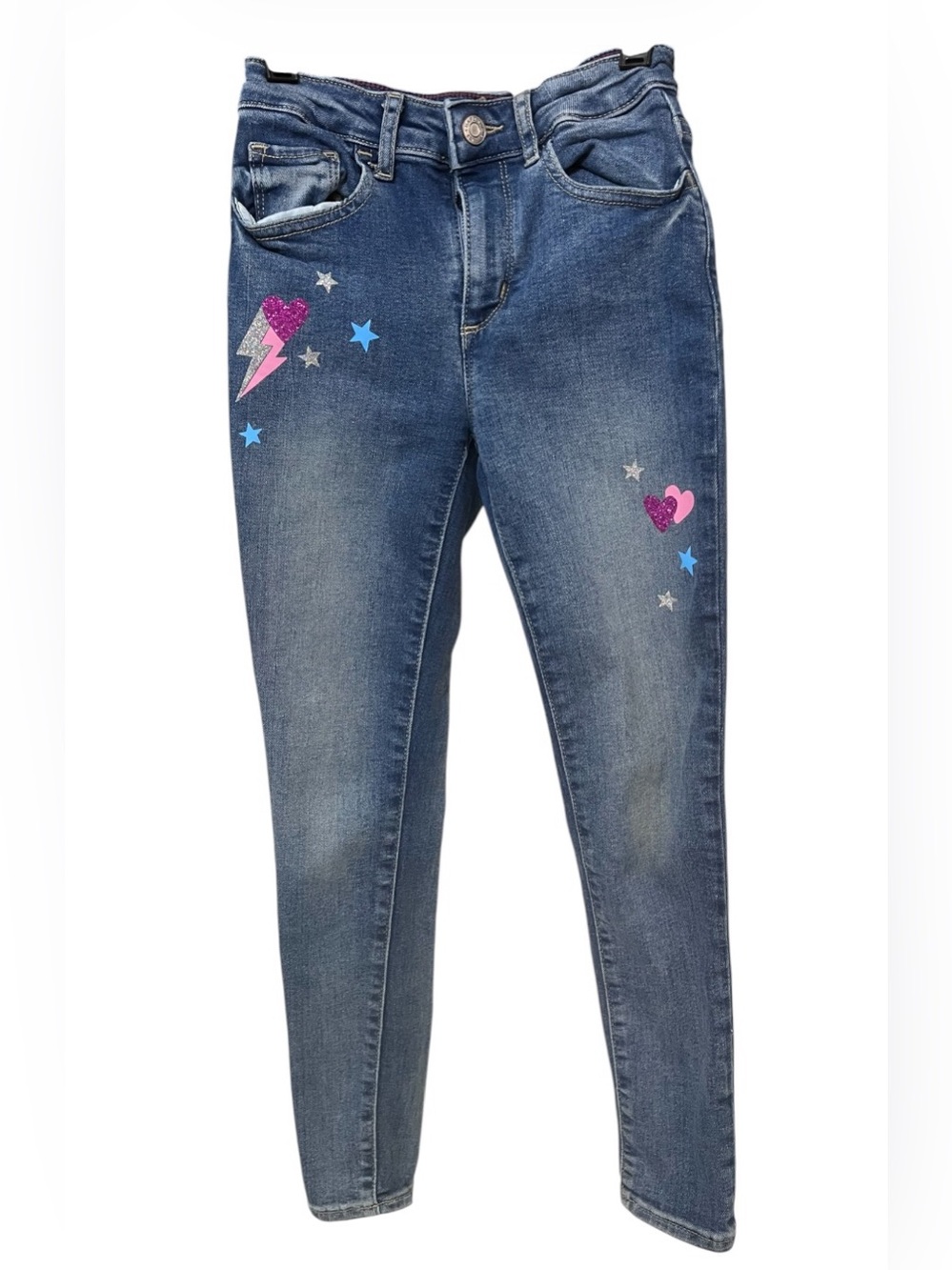 GAP Kids Stretch High-Rise Jeggings – Girls Size 8 | Glitter Heart & Star Design